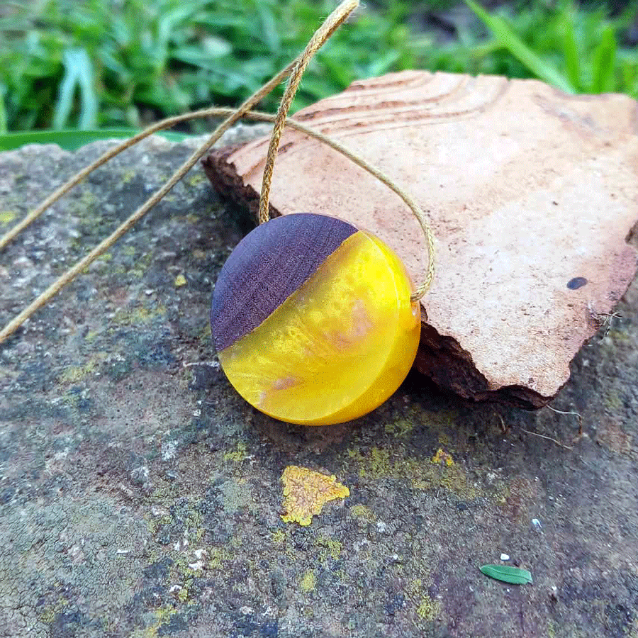 Driftwood with metallic yellow resin
