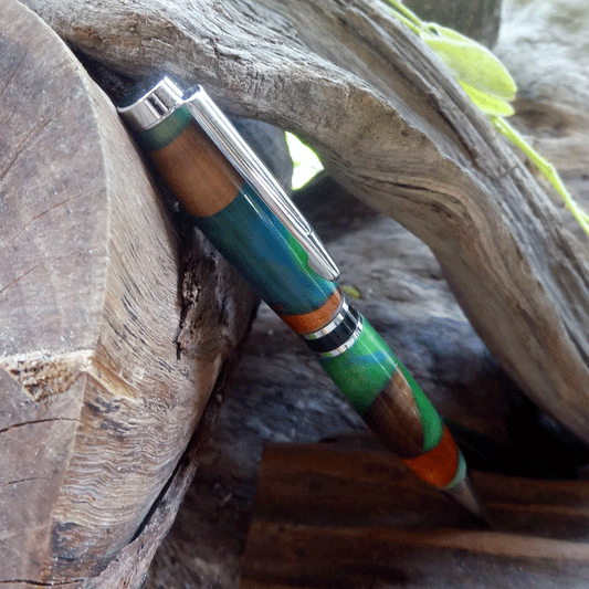 Driftwood and blue and green resin pen