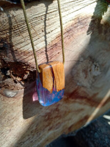 Driftwood with blue and purple resin with glitter