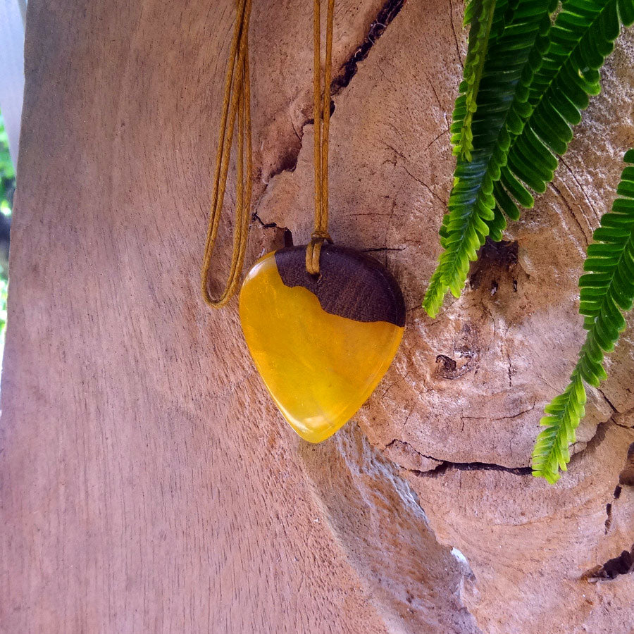 Driftwood with yellow resin