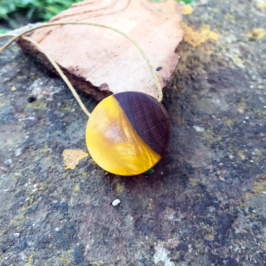 Driftwood with metallic yellow resin