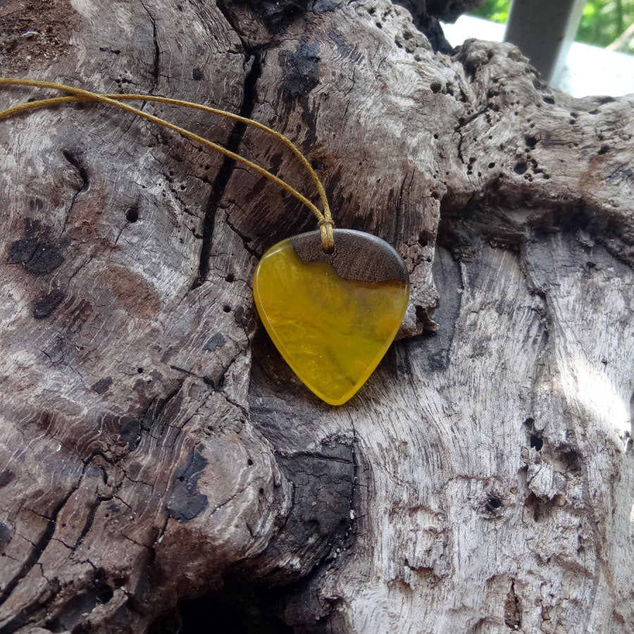 Driftwood with yellow resin