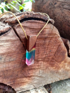 Driftwood with rainbow coloured resin