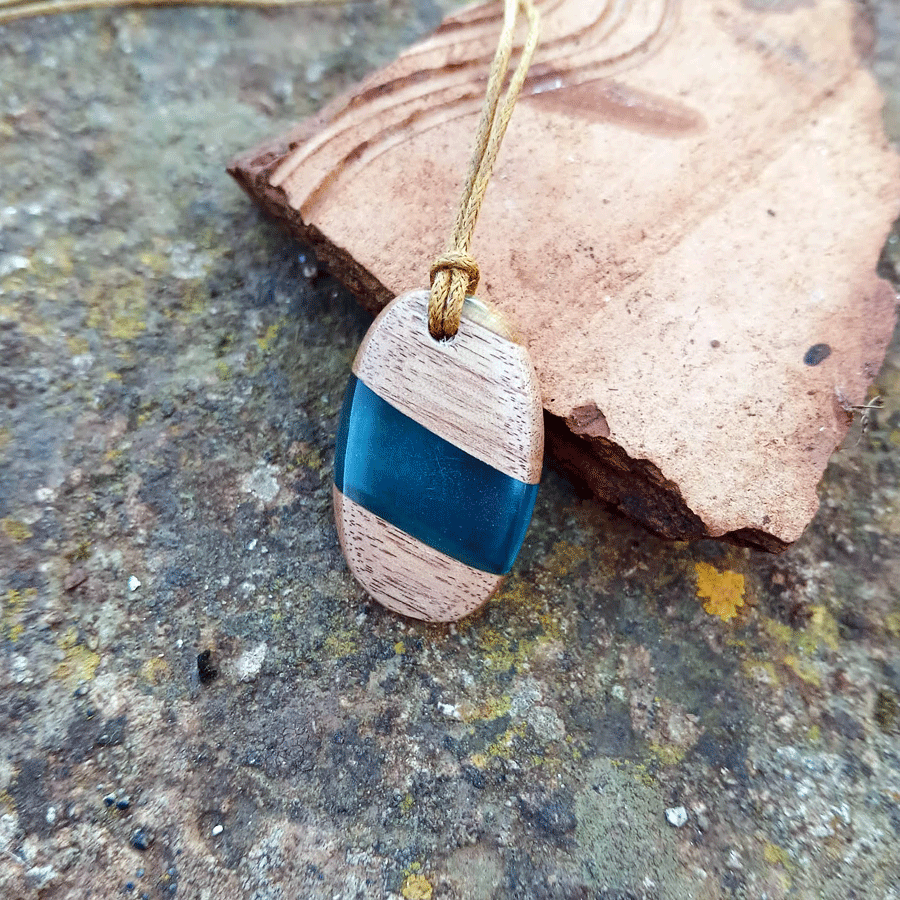 Driftwood with transparent blue resin