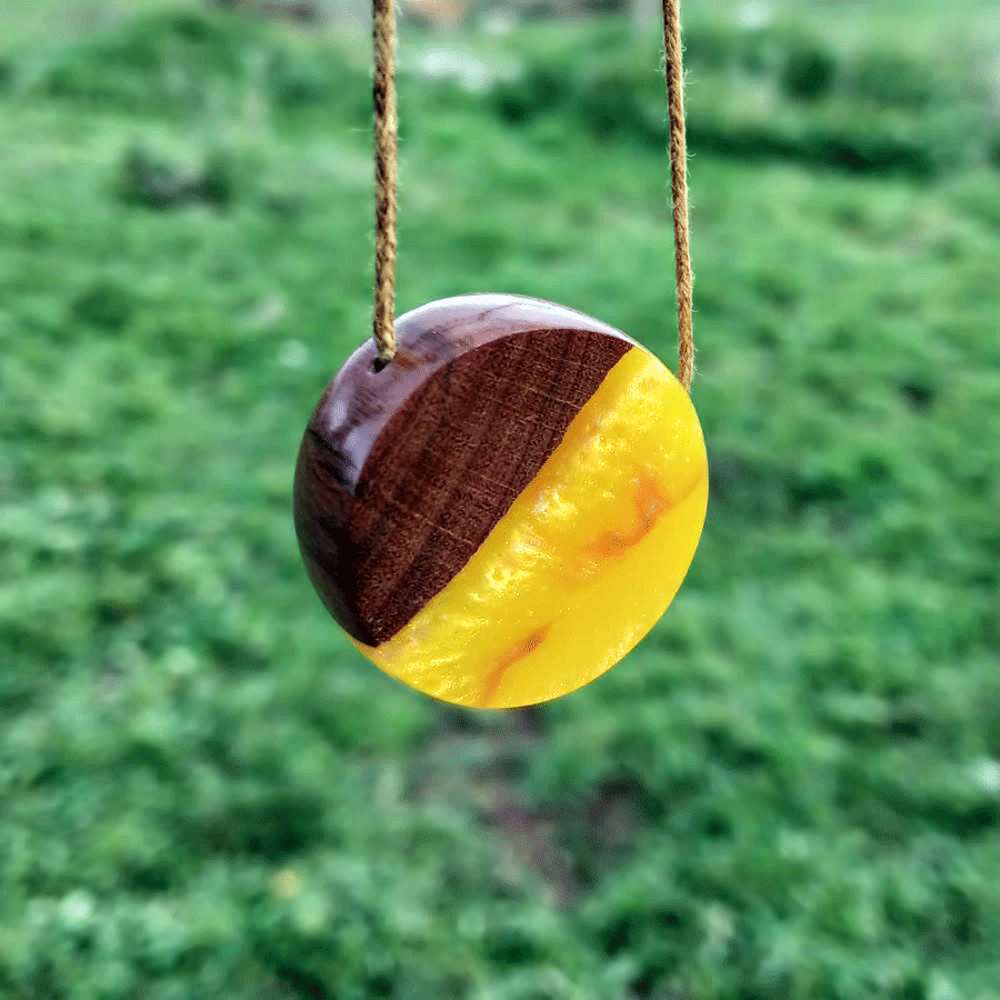 Driftwood with metallic yellow resin