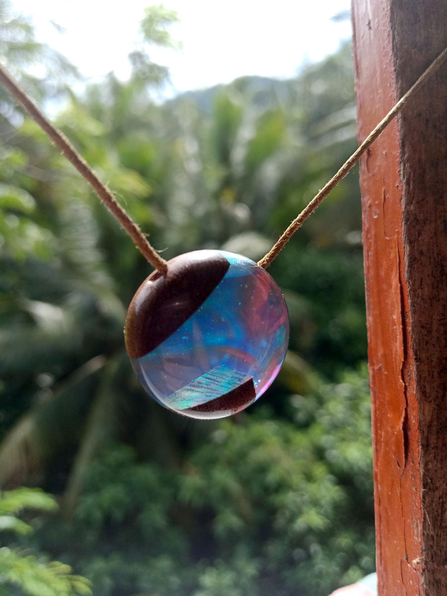 Driftwood with blue and pink resin