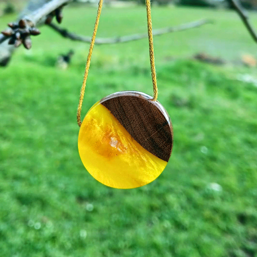 Driftwood with metallic yellow resin