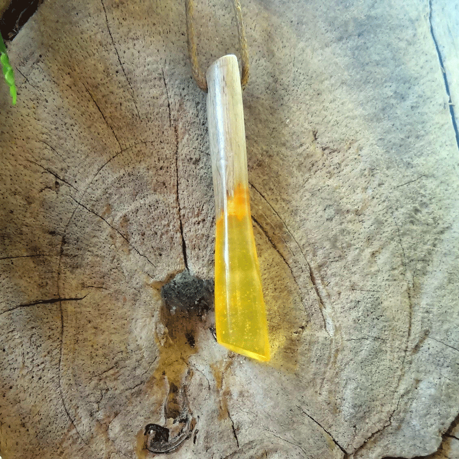 Driftwood with yellow resin