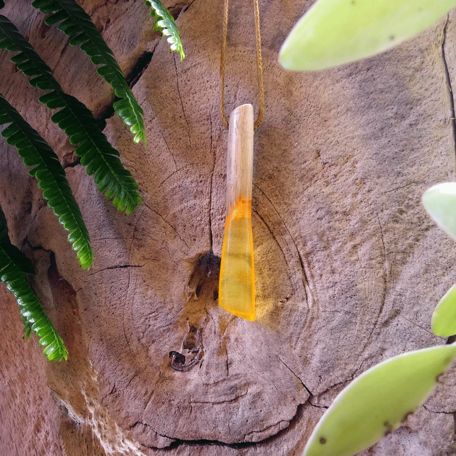 Driftwood with yellow resin