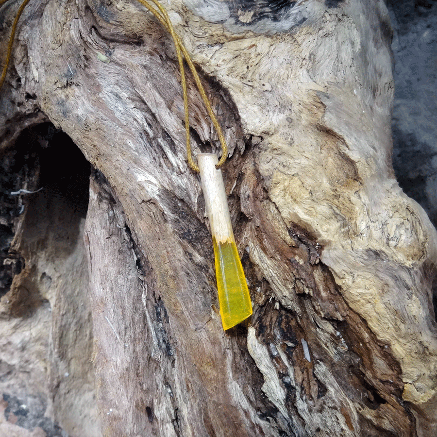 Driftwood with yellow resin