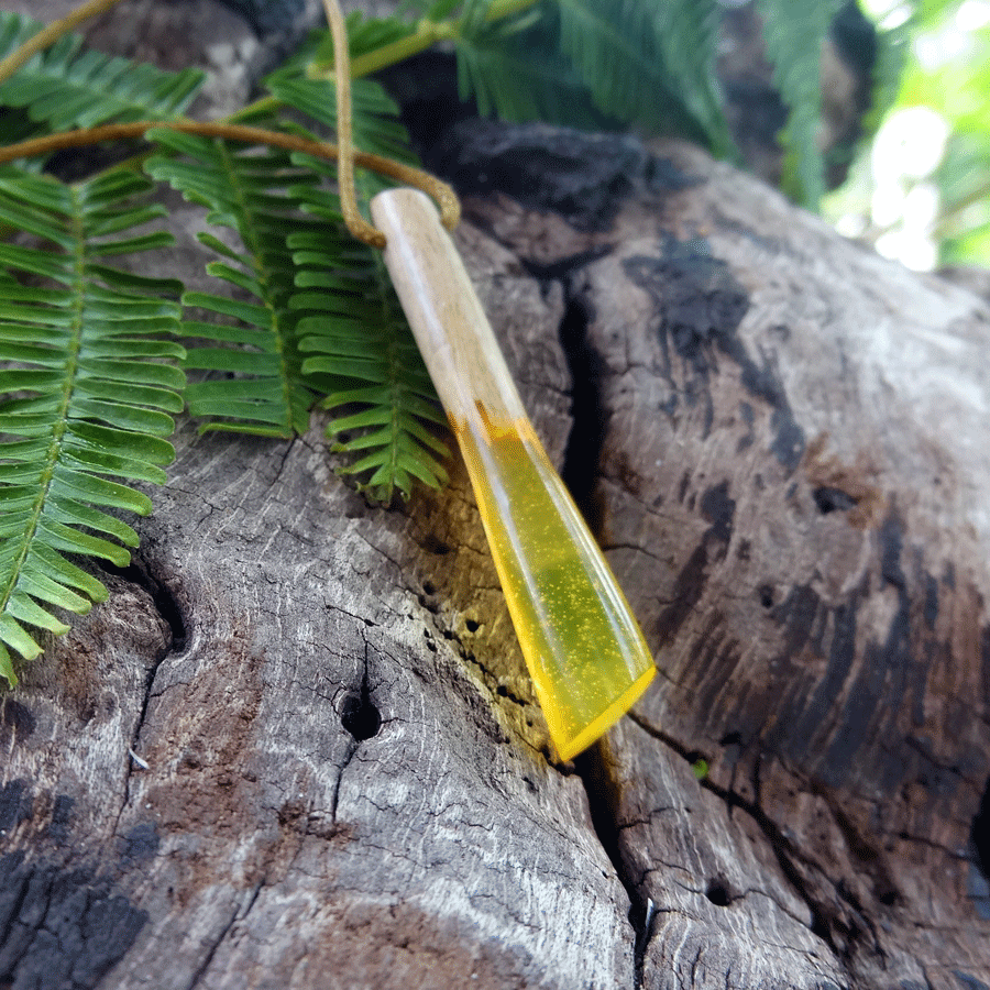 Driftwood with yellow resin