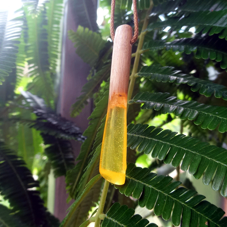 Driftwood with yellow resin