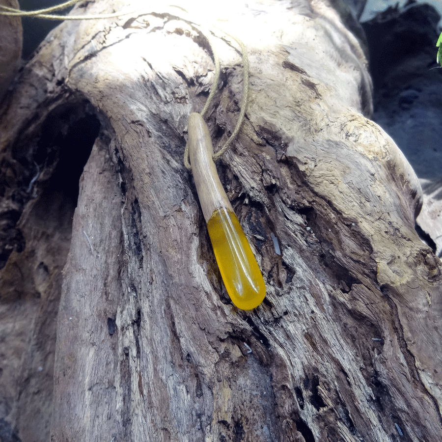 Driftwood with yellow resin