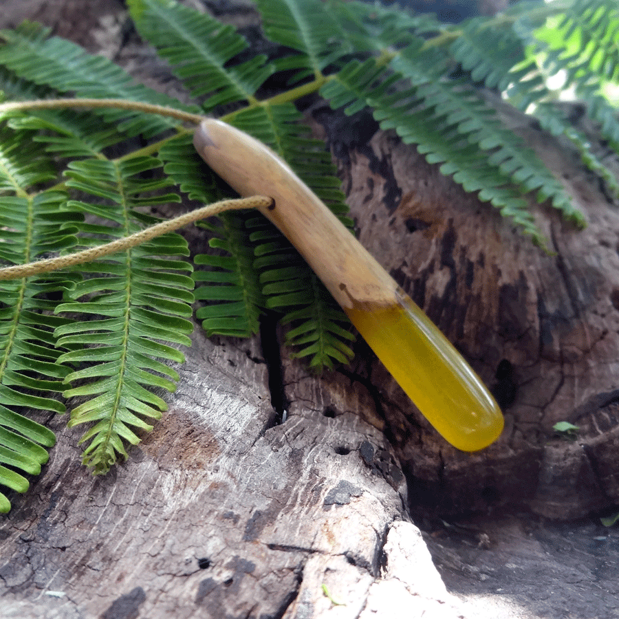 Driftwood with yellow resin