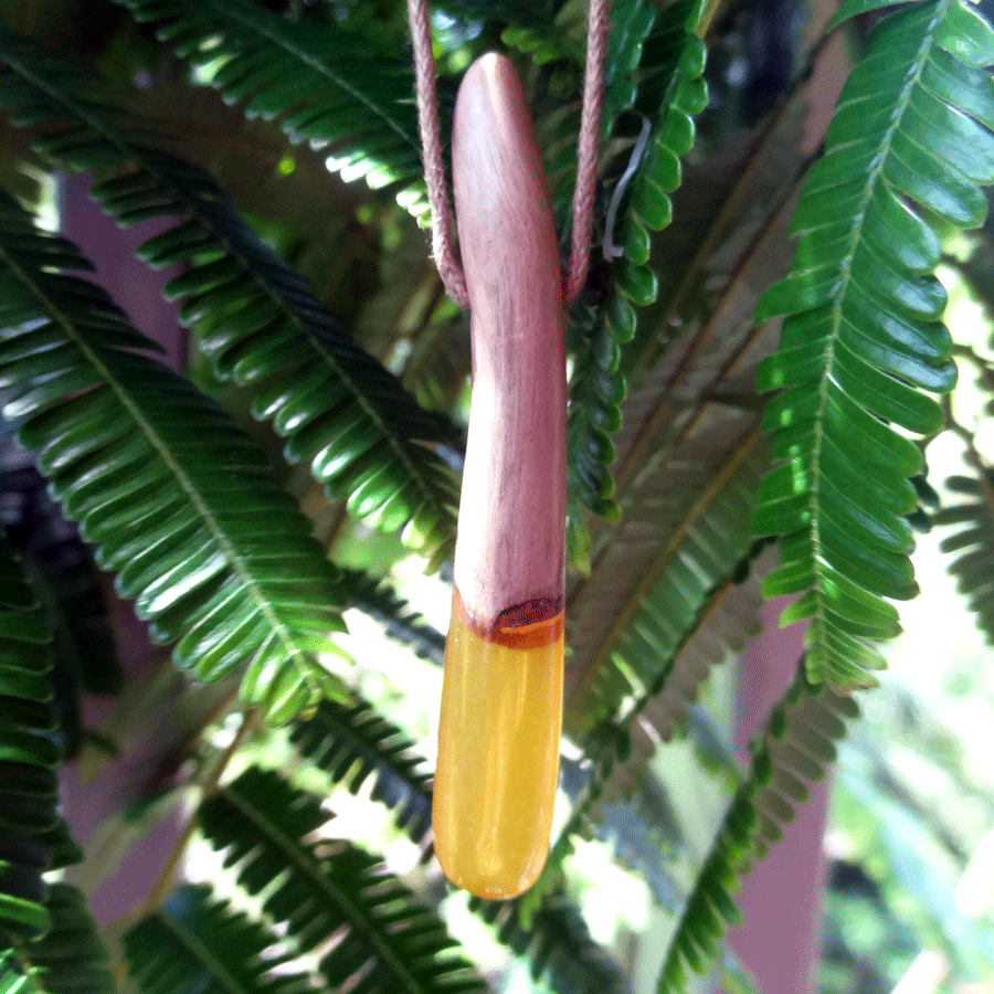 Driftwood with yellow resin