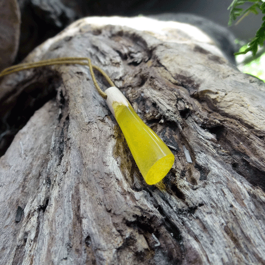 Driftwood with yellow resin