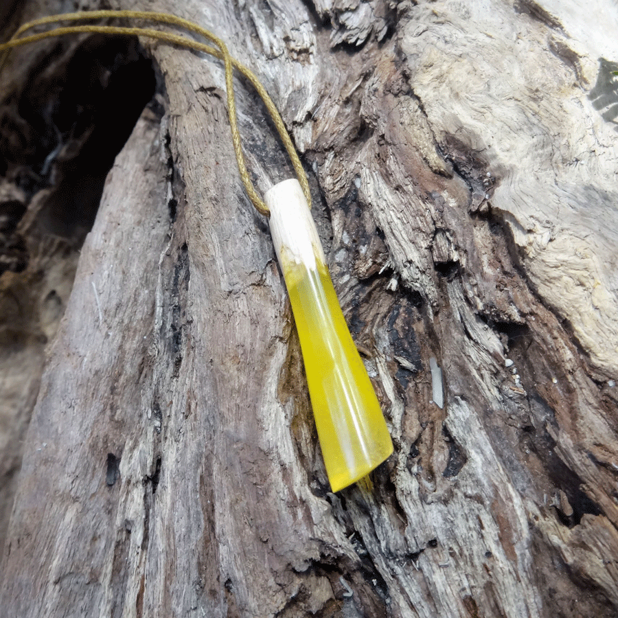 Driftwood with yellow resin