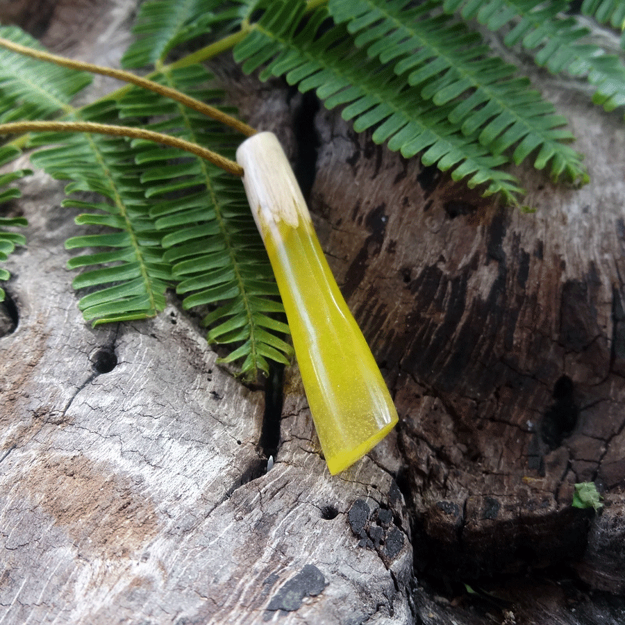 Driftwood with yellow resin