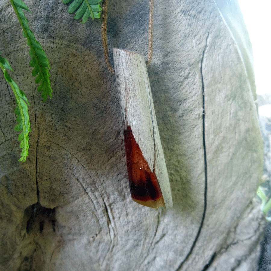 Driftwood with red and yellow resin