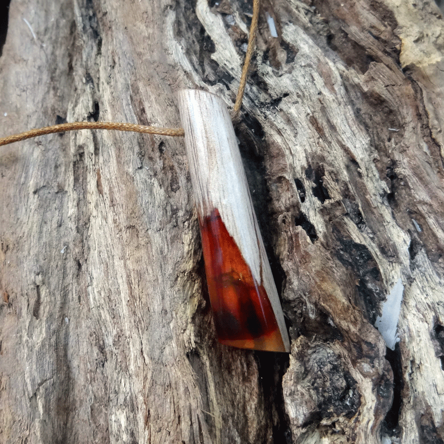 Driftwood with red and yellow resin