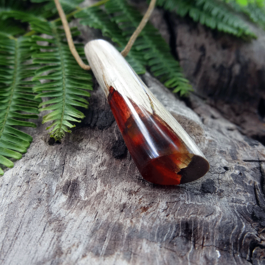 Driftwood with red and yellow resin