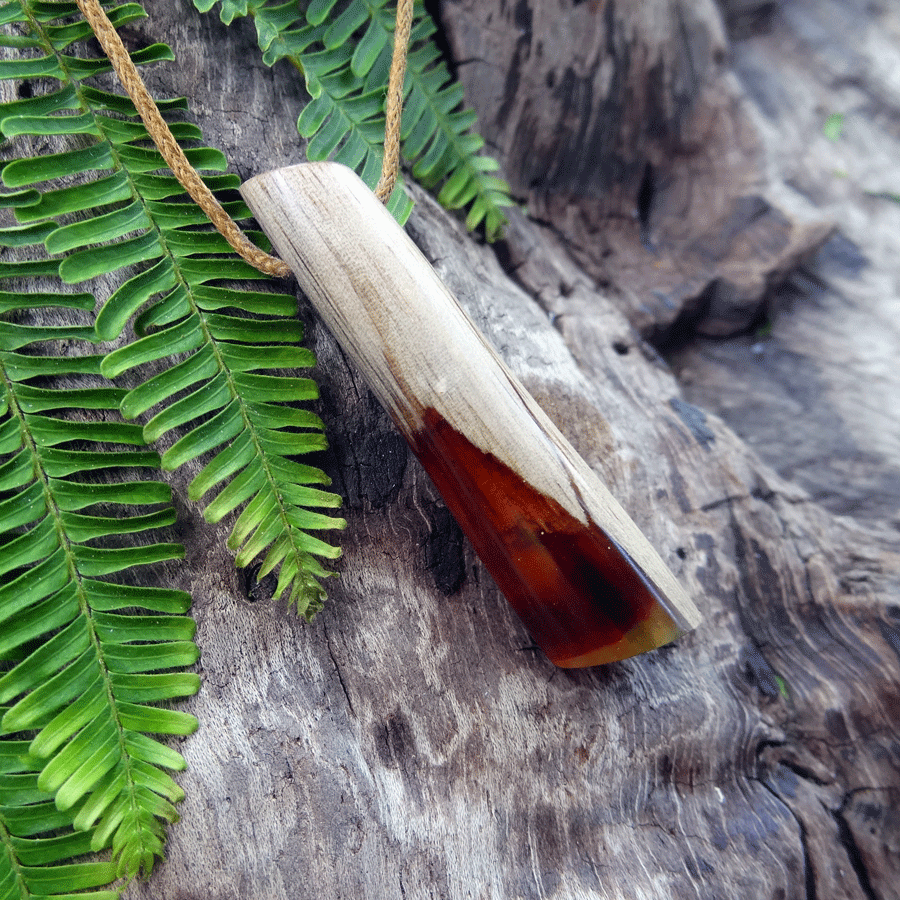 Driftwood with red and yellow resin