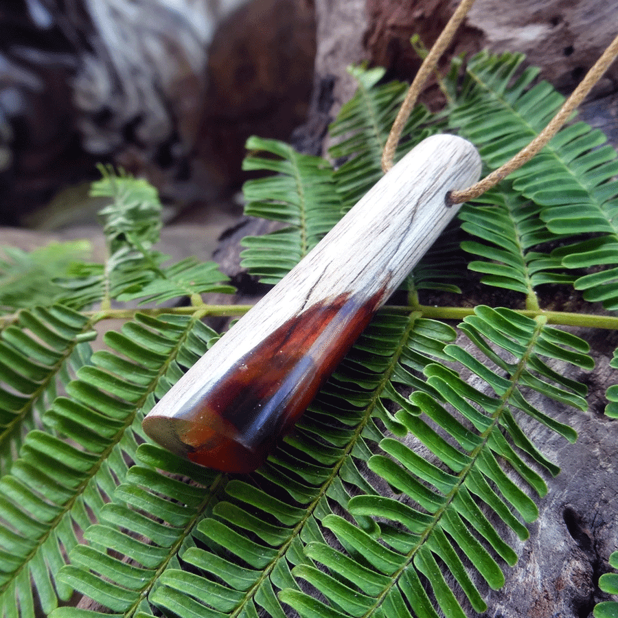 Driftwood with red and yellow resin