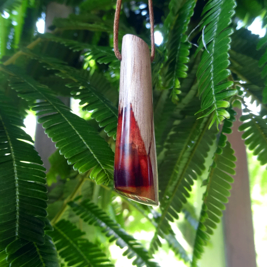 Driftwood with red and yellow resin