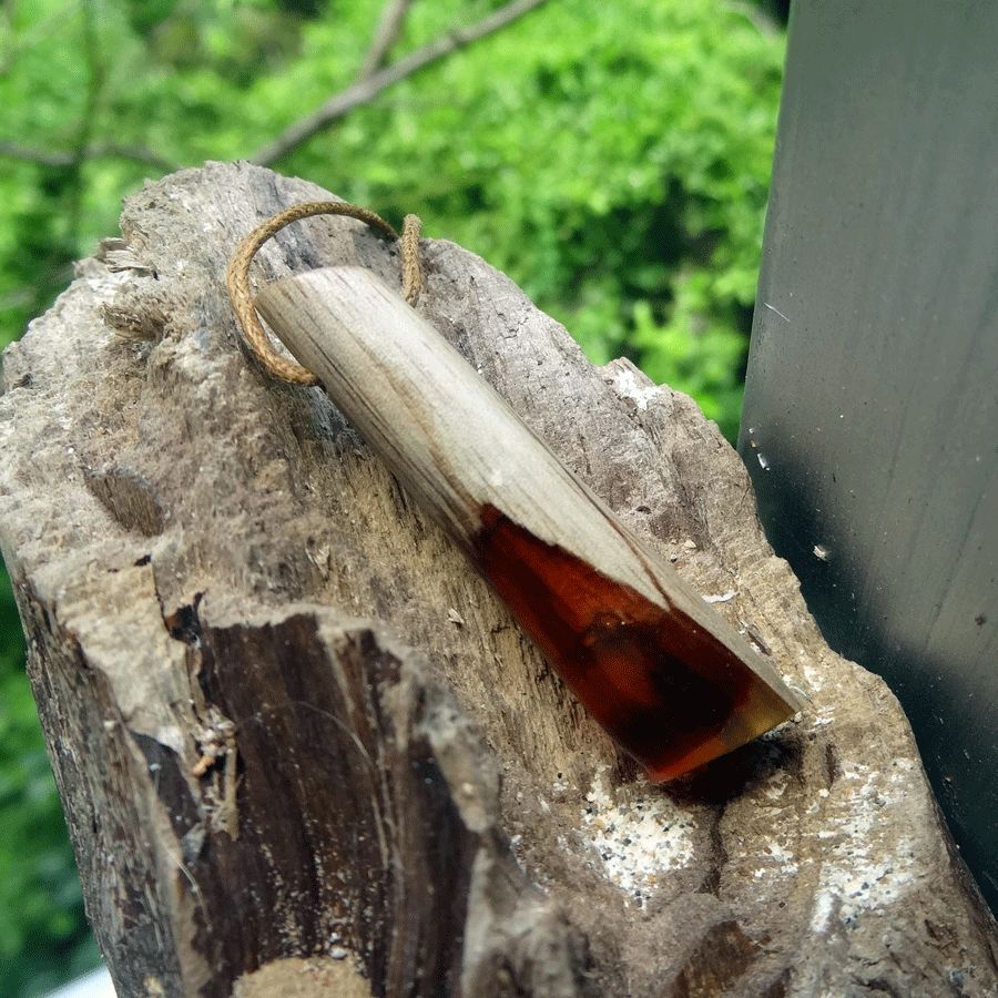 Driftwood with red and yellow resin