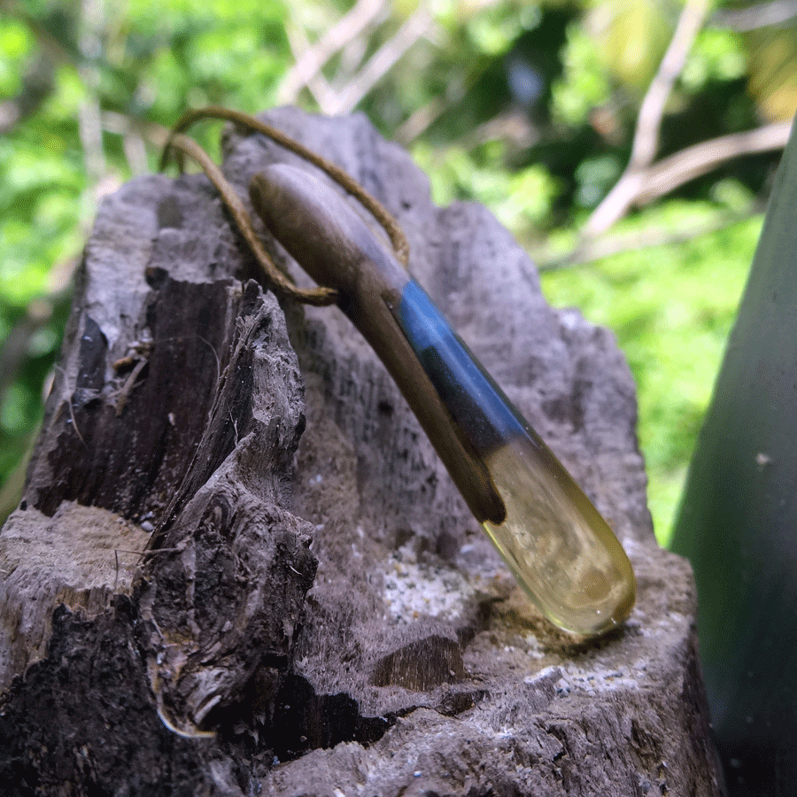 Driftwood with transparent and blue resin