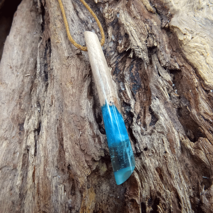 Driftwood with blue resin