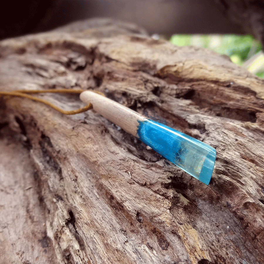 Driftwood with blue resin