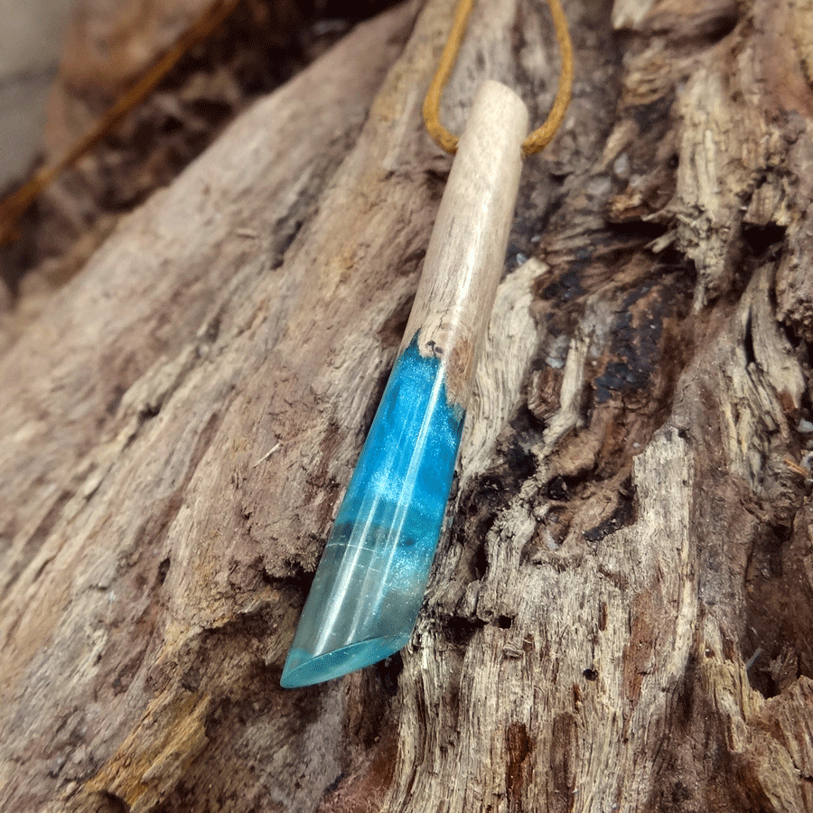 Driftwood with blue resin