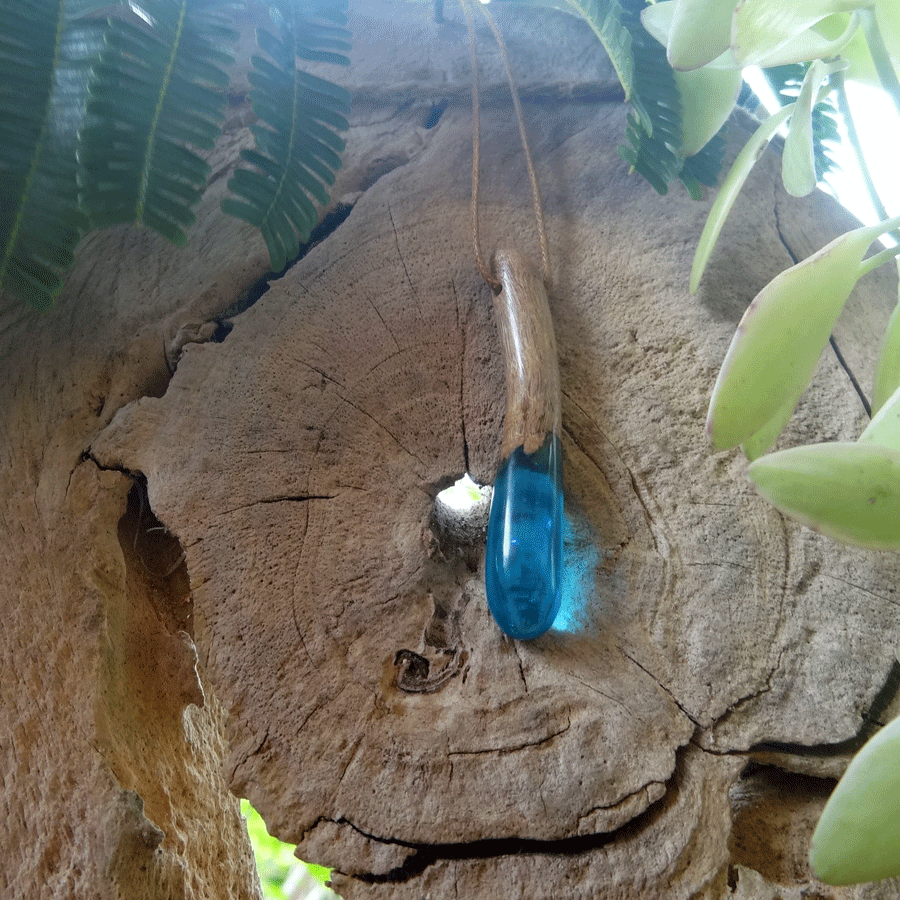 Driftwood with blue resin