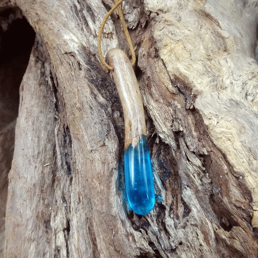 Driftwood with blue resin