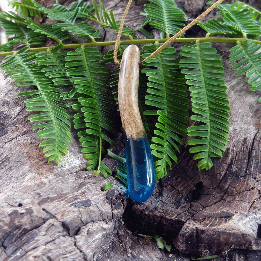 Driftwood with blue resin