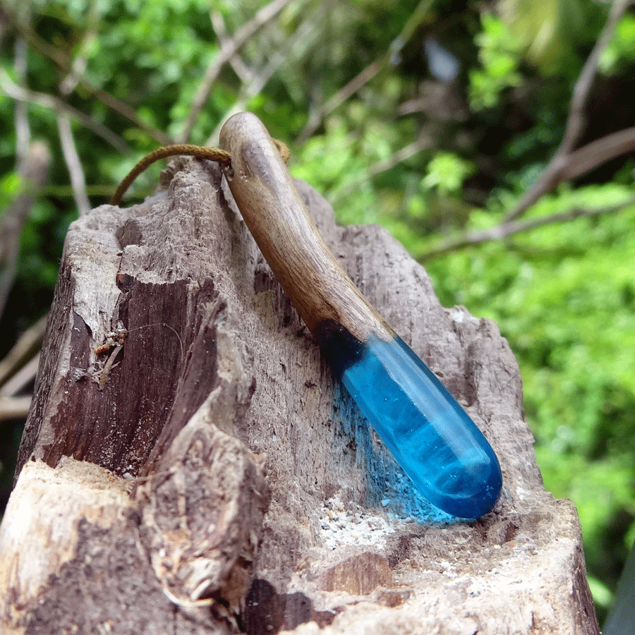 Driftwood with blue resin