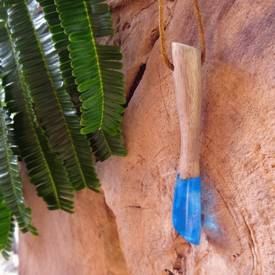 Driftwood with blue resin