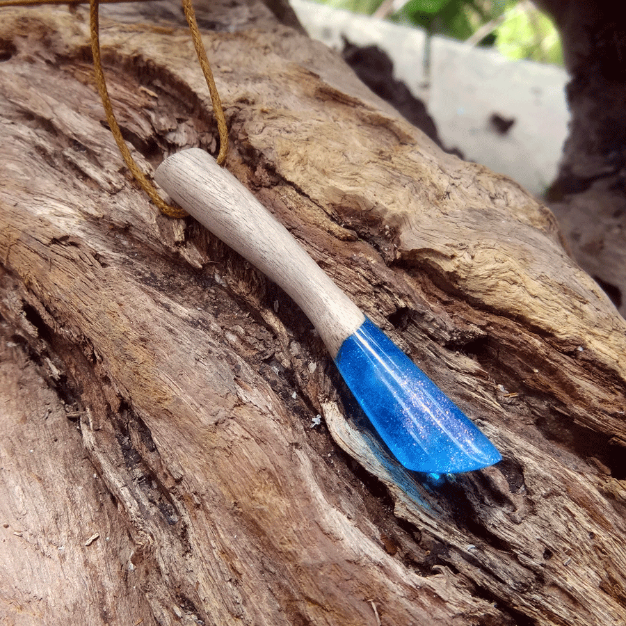 Driftwood with blue resin