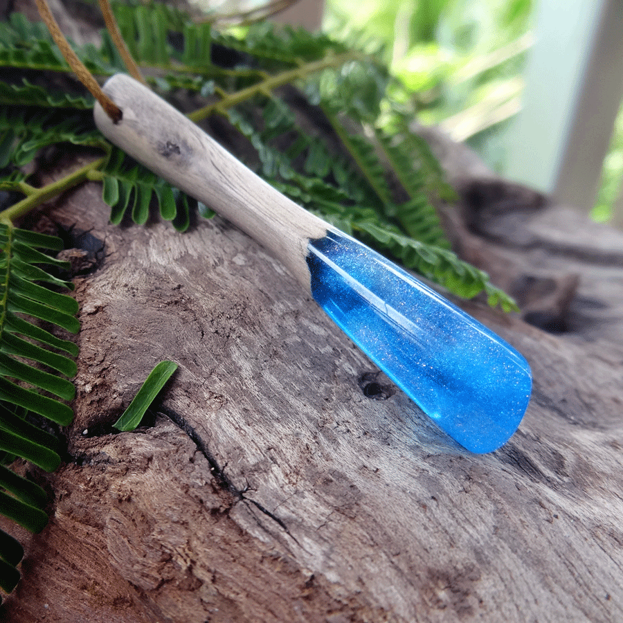 Driftwood with blue resin