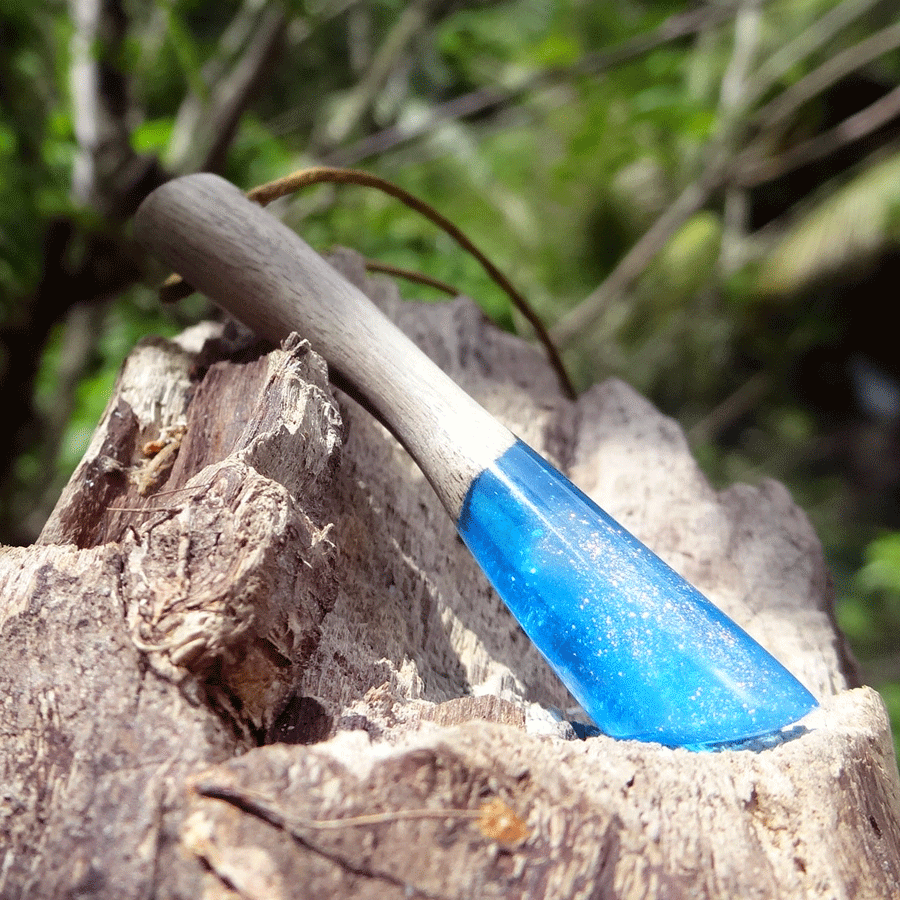 Driftwood with blue resin