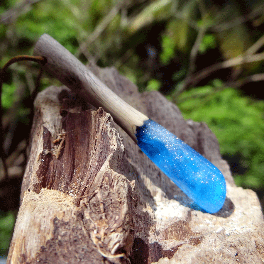 Driftwood with blue resin