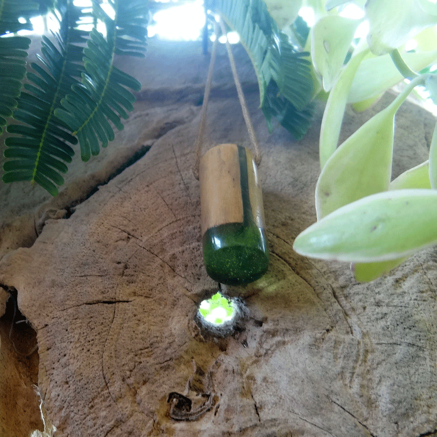 Driftwood with green resin