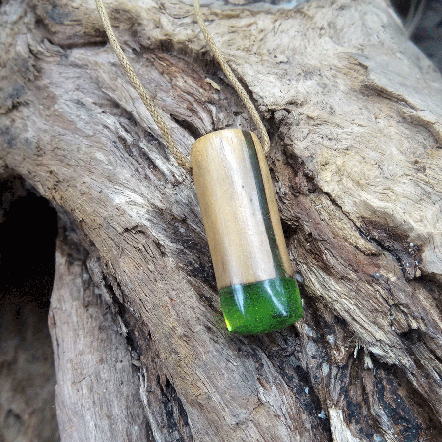 Driftwood with green resin