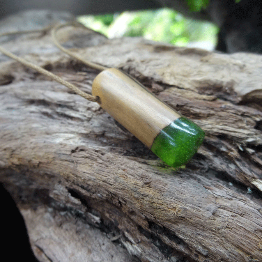 Driftwood with green resin