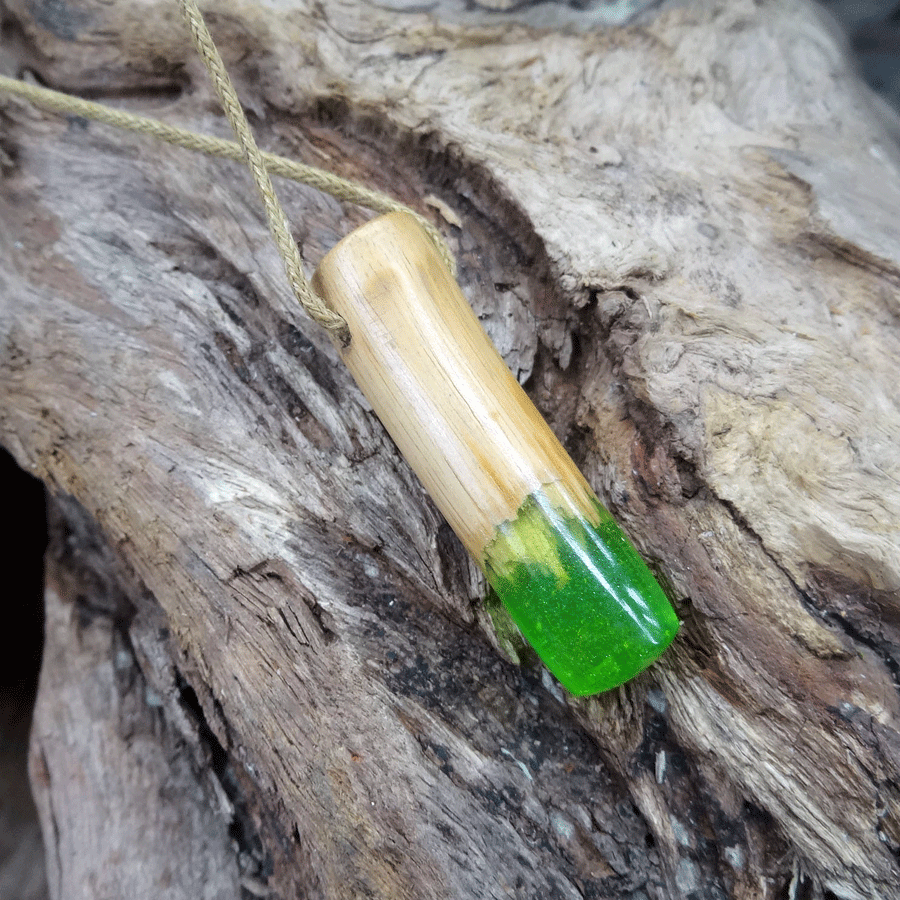 Driftwood with green resin