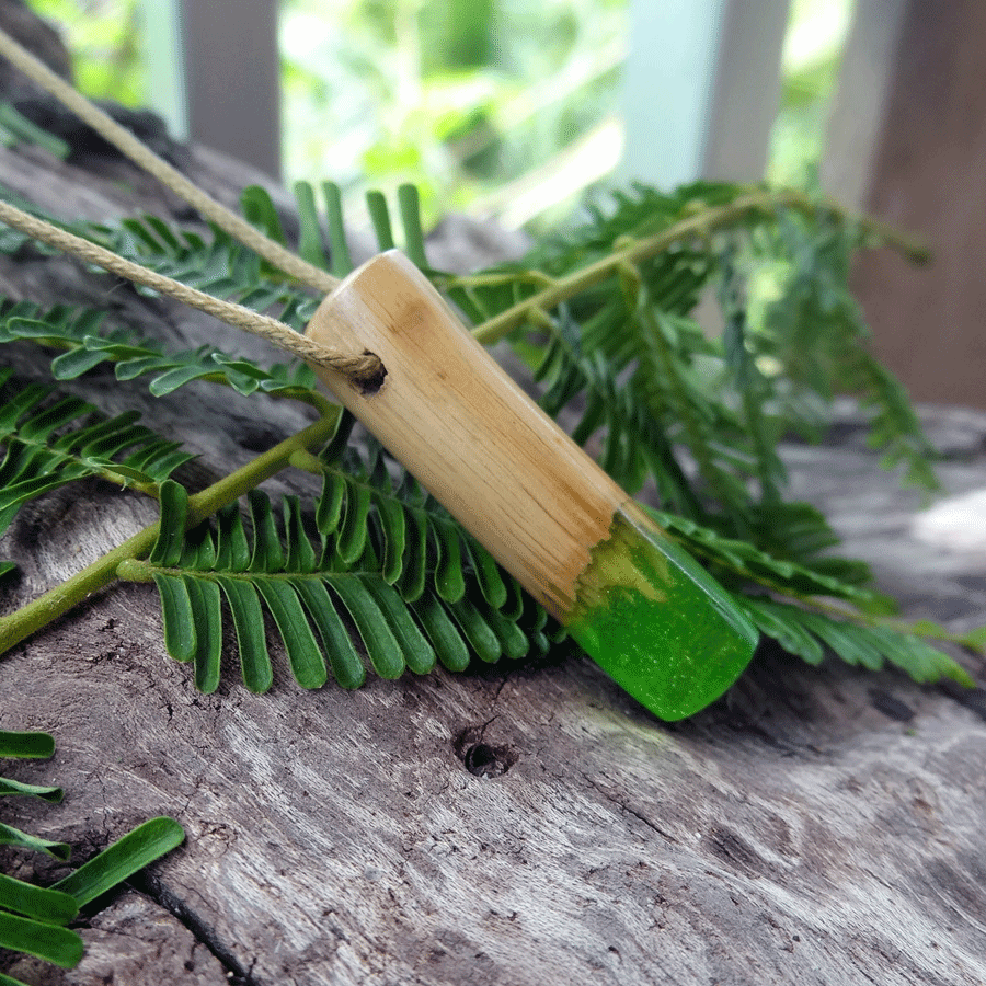 Driftwood with green resin