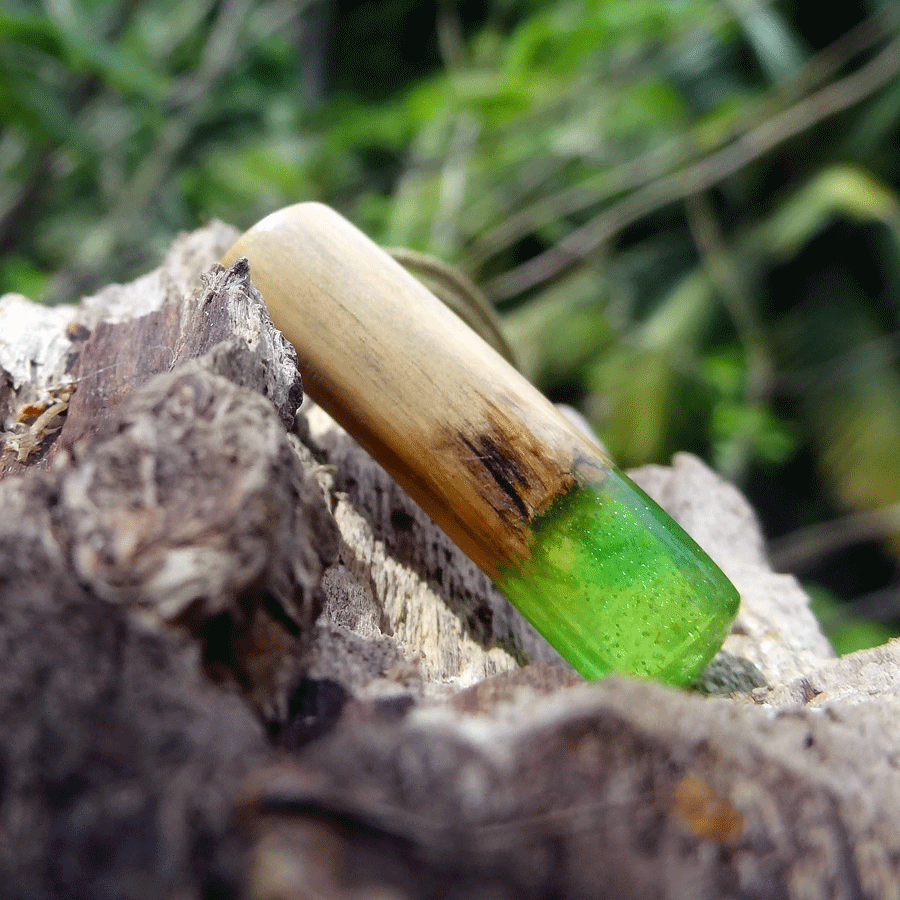 Driftwood with green resin