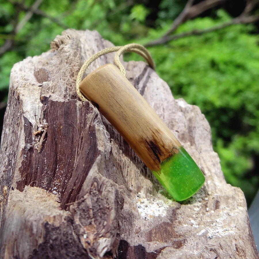 Driftwood with green resin