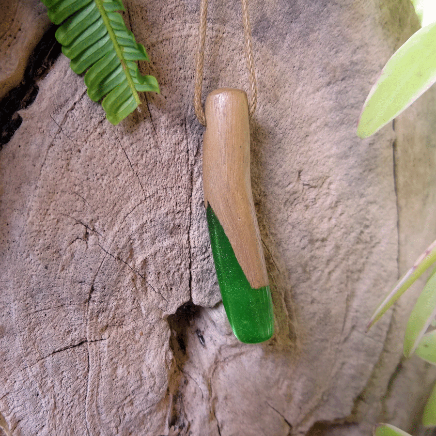 Driftwood with green resin